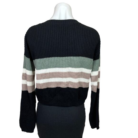 Raffi Cashmere Womens Black Multicolor Stripe  Colorblock Short Sweater Top XS - Picture 2 of 7